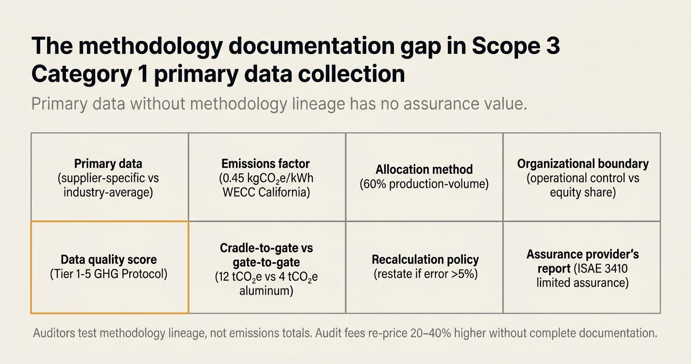 The methodology documentation gap in Scope 3 Category 1 primary data collection