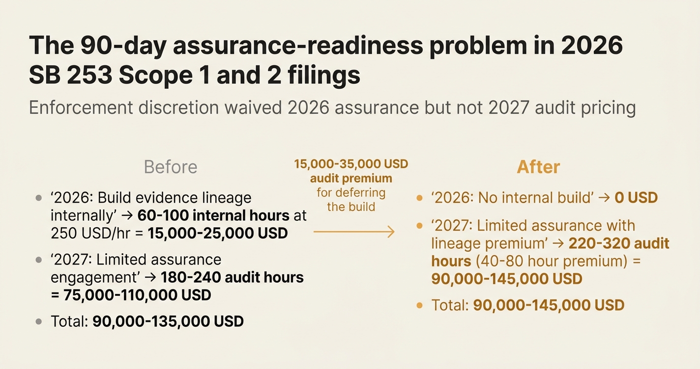 The 90-day assurance-readiness problem in 2026 SB 253 Scope 1 and 2 filings