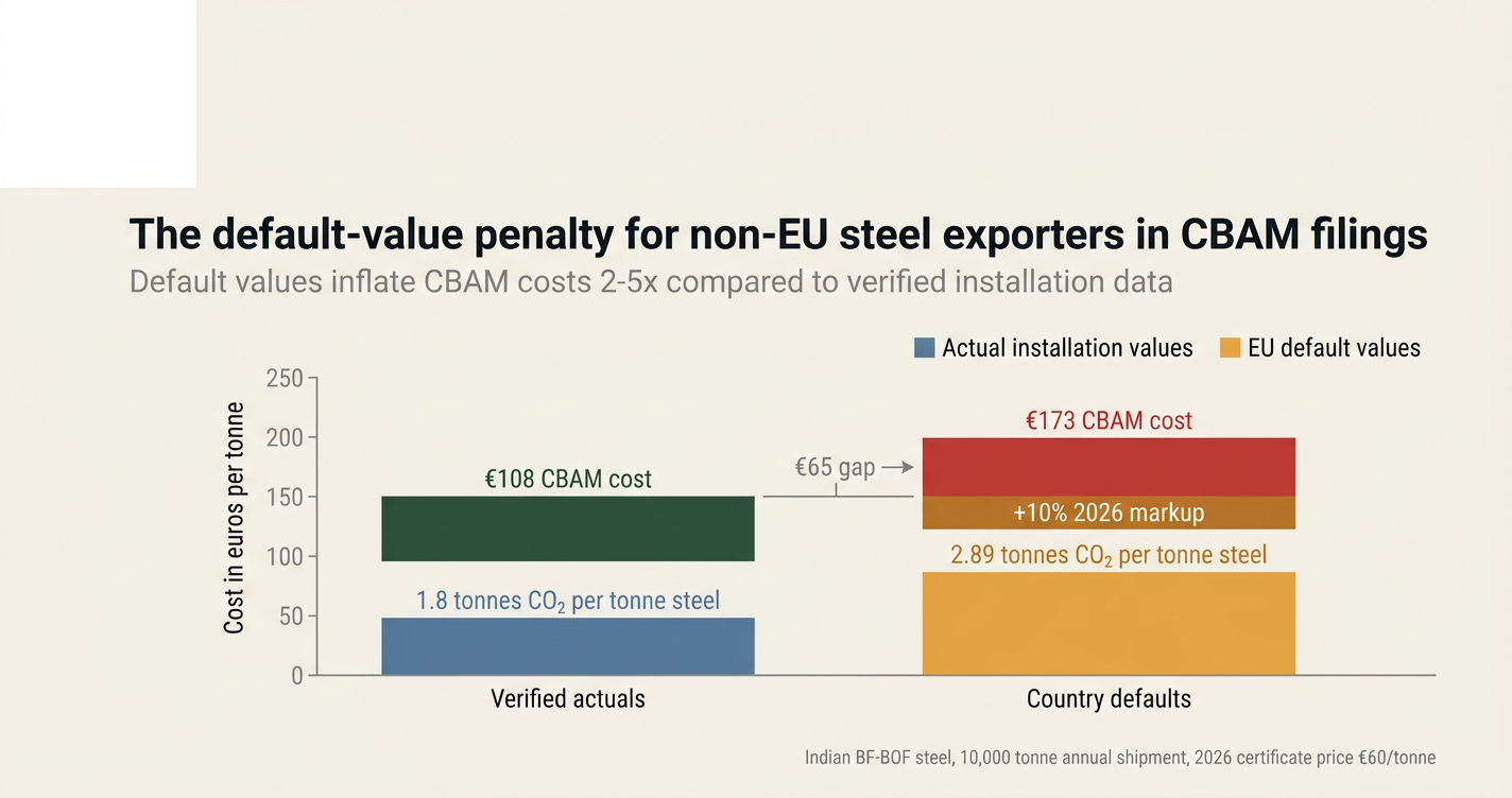 The default-value penalty for non-EU steel exporters in CBAM filings