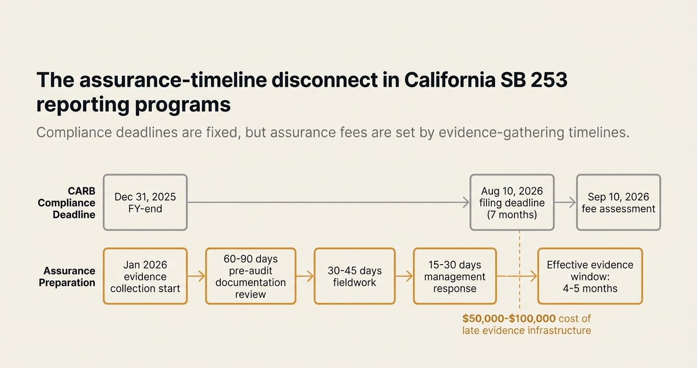 The assurance-timeline disconnect in California SB 253 reporting programs