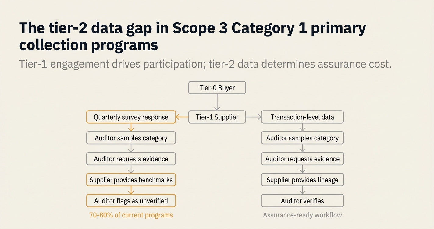 The tier-2 data gap in Scope 3 Category 1 primary collection programs