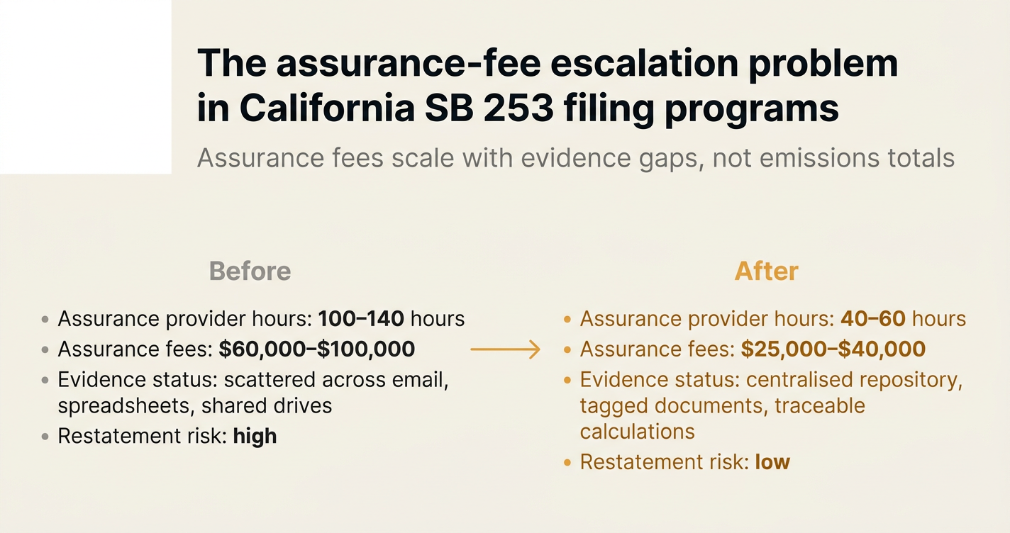 The assurance-fee escalation problem in California SB 253 filing programs