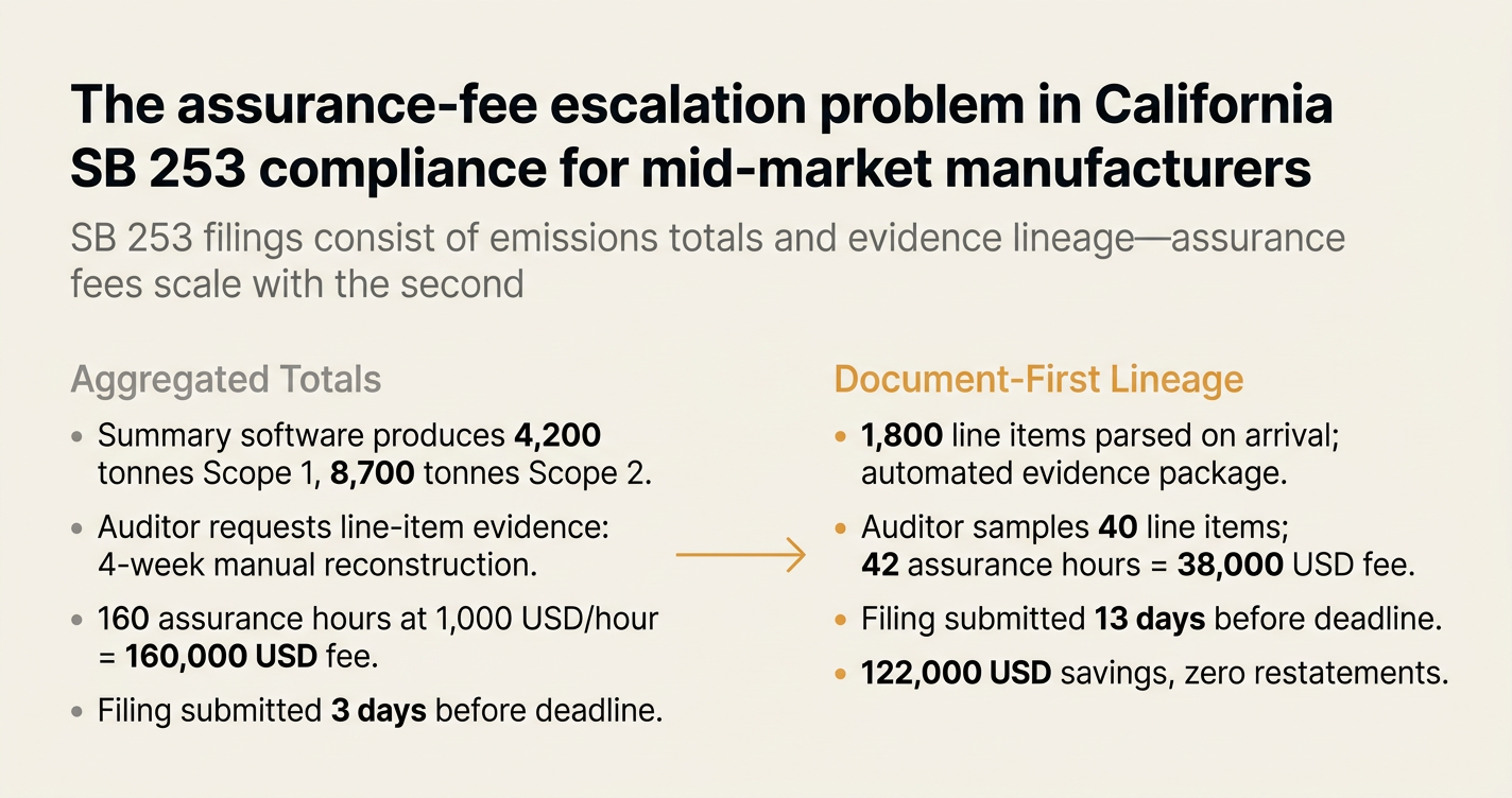 The assurance-fee escalation problem in California SB 253 compliance for mid-market manufacturers