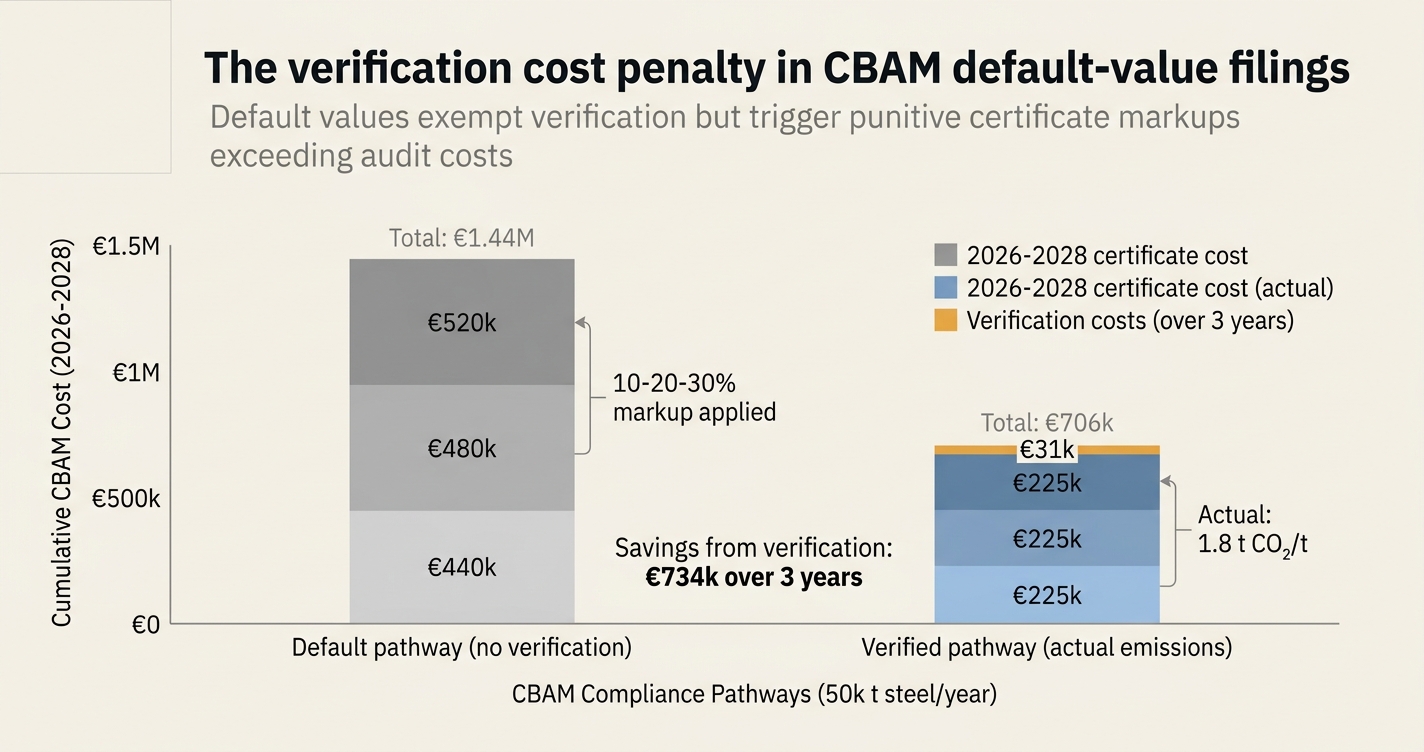 The verification cost penalty in CBAM default-value filings