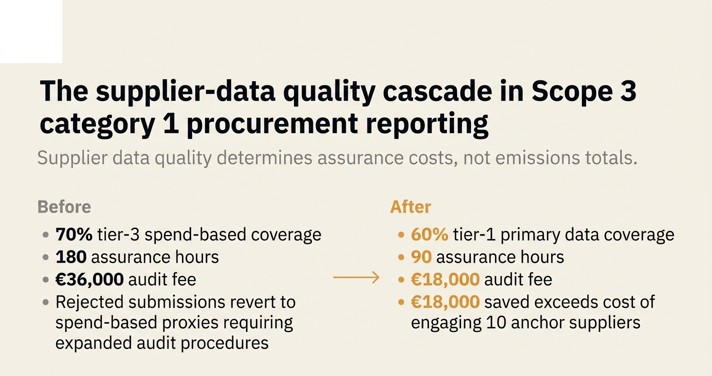 The supplier-data quality cascade in Scope 3 category 1 procurement reporting