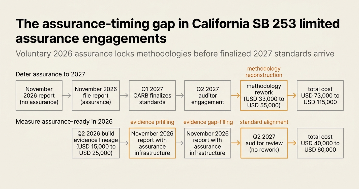 The assurance-timing gap in California SB 253 limited assurance engagements