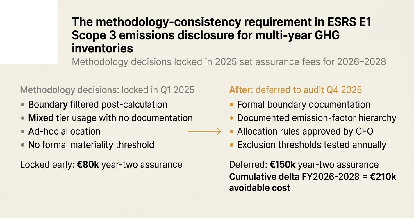 The methodology-consistency requirement in ESRS E1 Scope 3 emissions disclosure for multi-year GHG inventories