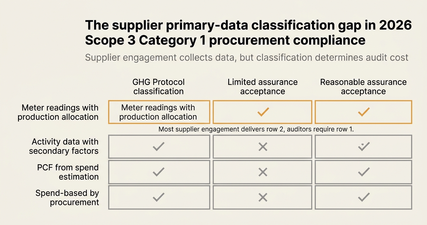 The supplier primary-data classification gap in 2026 Scope 3 Category 1 procurement compliance